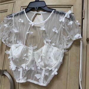 Victoria's Secret White Butterfly Appliqué Blouse